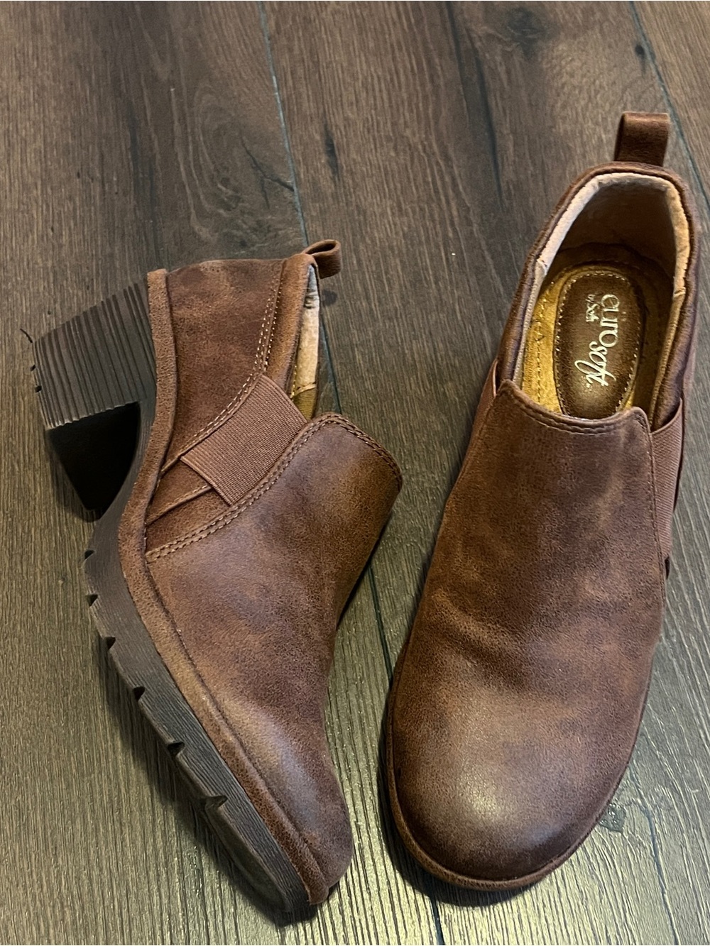 Qupid Brown Suede-Look Slip-On Ankle Booties